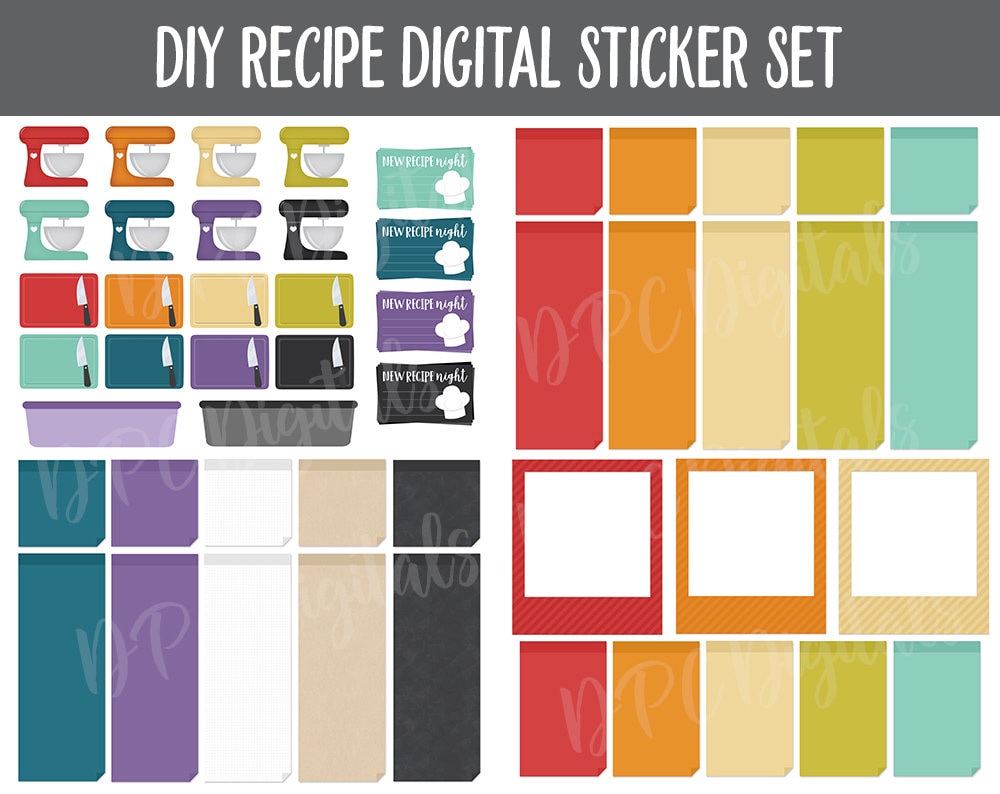 Digital Recipe Sticker Kit | Goodnotes, iPad & Android  | Recipes, Meal Planning, Food, Trackers