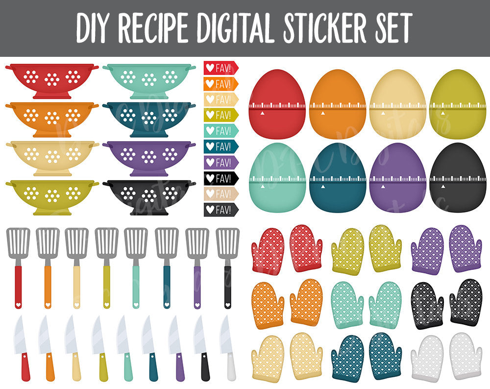 Digital Recipe Sticker Kit | Goodnotes, iPad & Android  | Recipes, Meal Planning, Food, Trackers