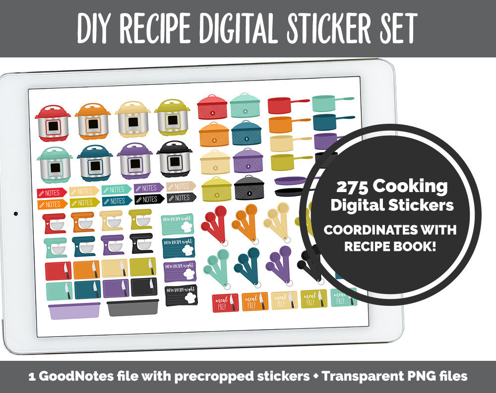 Digital Recipe Sticker Kit | Goodnotes, iPad & Android  | Recipes, Meal Planning, Food, Trackers