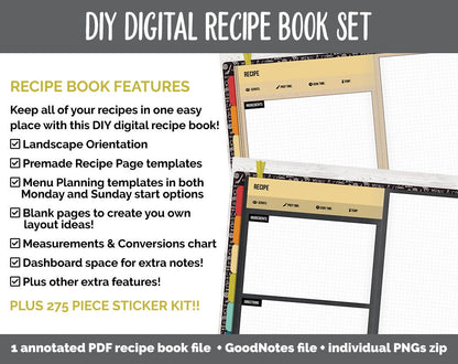 DIY Digital Recipe Book + Sticker Set | Goodnotes, iPad & Android  | Recipes, Meal Planning
