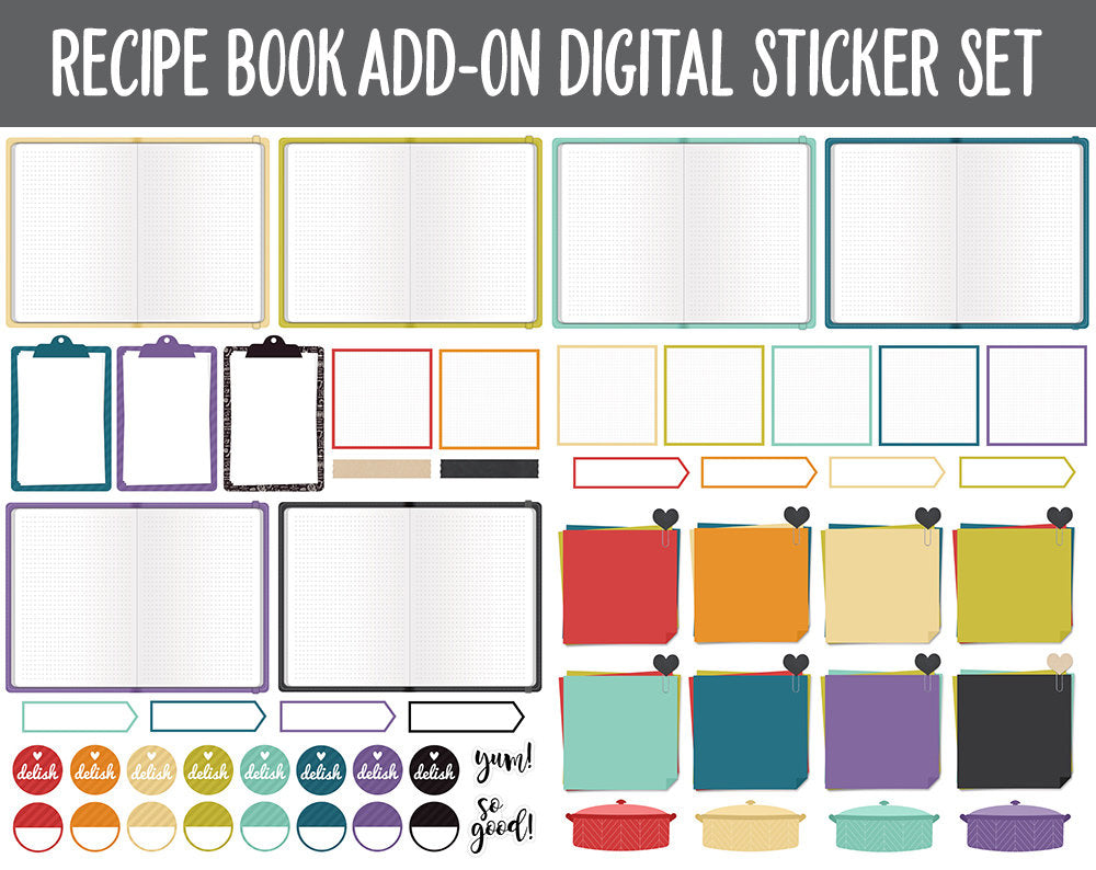 Recipe Book Add-On Digital Planner Stickers | GoodNotes, iPad and Android | Cooking, Meal Planning, Fitness
