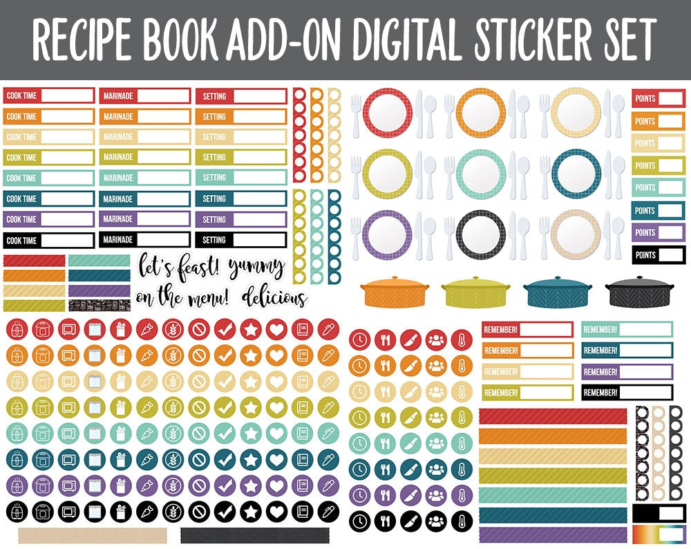 Recipe Book Add-On Digital Planner Stickers | GoodNotes, iPad and Android | Cooking, Meal Planning, Fitness
