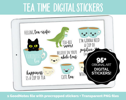 Tea Time Digital Stickers | GoodNotes, iPad and Android | Bubble Tea, Hot Tea, Teapots, Green Tea, Food, Drink