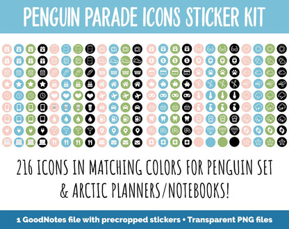 Penguin Parade Icon Digital Stickers | GoodNotes & iPad | Winter, Icons, Life, Weather, Everyday