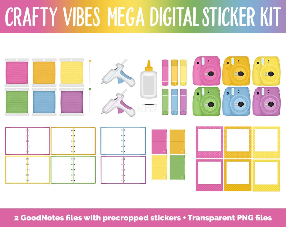 Crafty Vibes Digital Sticker Mega Bundle | GoodNotes & iPad | March, Rainbow, Sewing, Planning, Paint, Calendar Dates, Trackers and More!