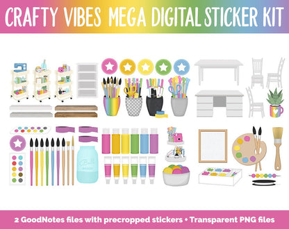 Crafty Vibes Digital Sticker Mega Bundle | GoodNotes & iPad | March, Rainbow, Sewing, Planning, Paint, Calendar Dates, Trackers and More!