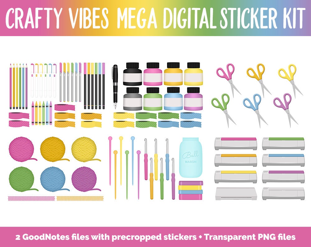 Crafty Vibes Digital Sticker Mega Bundle | GoodNotes & iPad | March, Rainbow, Sewing, Planning, Paint, Calendar Dates, Trackers and More!