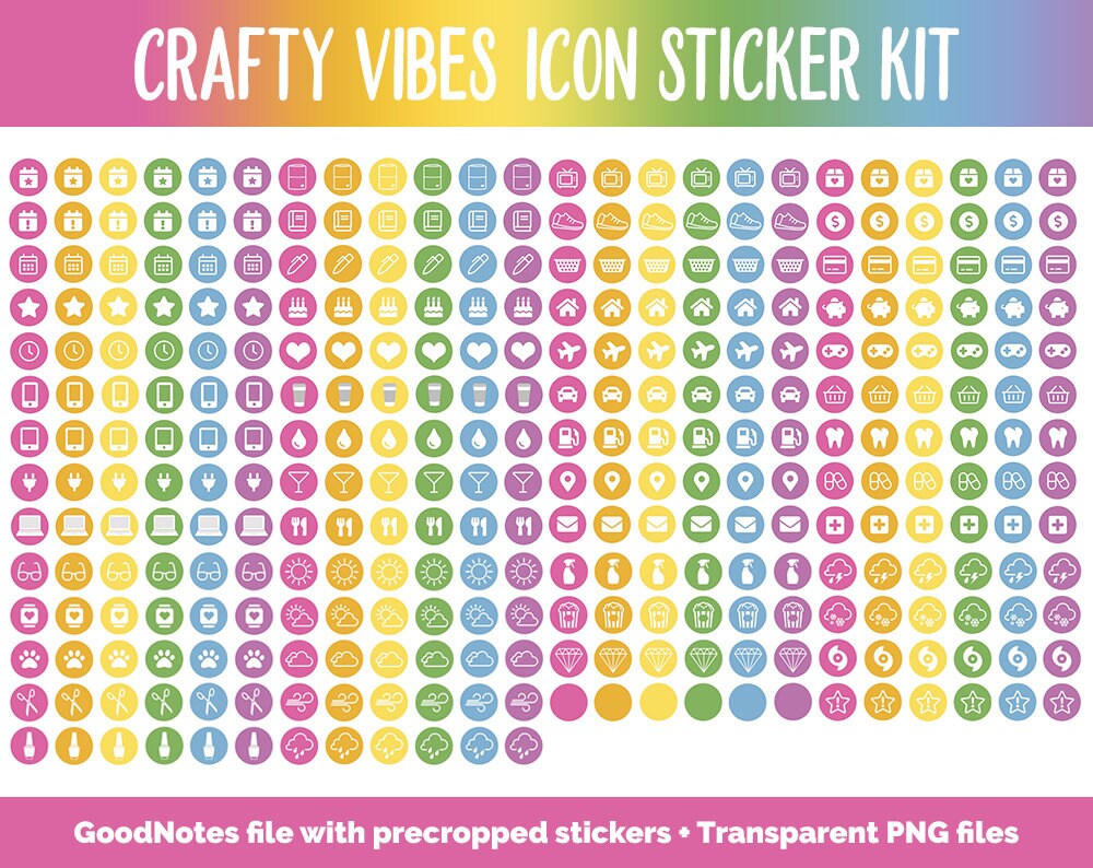 Crafty Vibes Icon Digital Stickers | GoodNotes & iPad | Rainbow, Icons, Life, Weather, Everyday