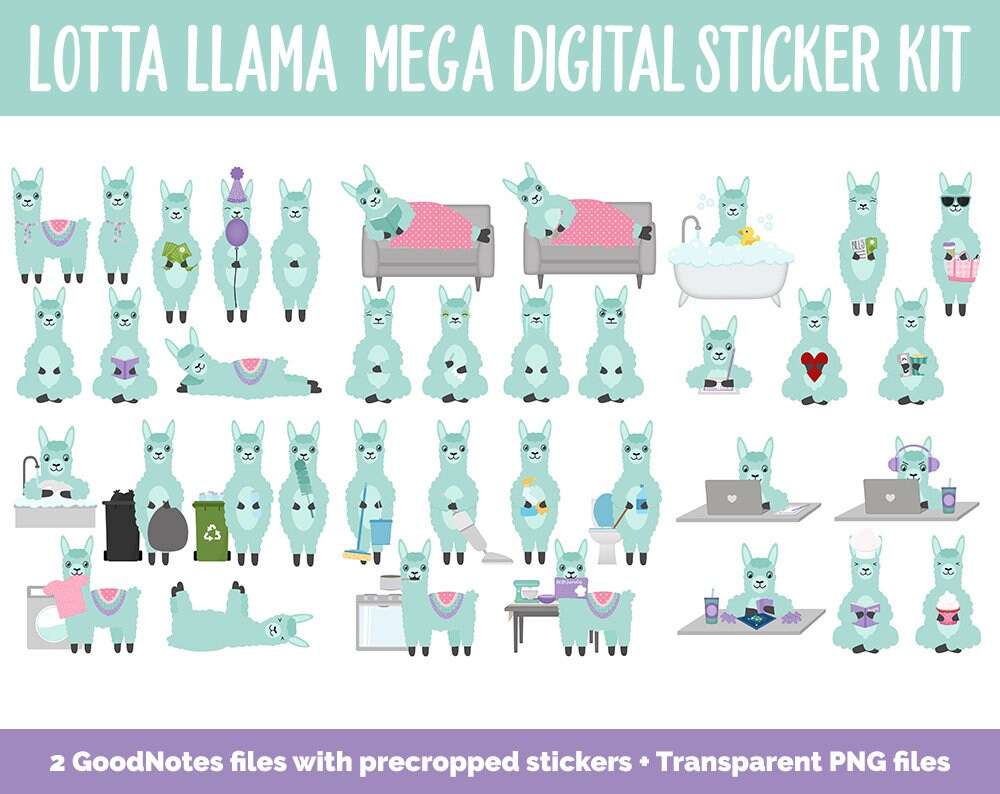 Lotta Llamas Digital Sticker Mega Bundle | GoodNotes & iPad | Alpacas, February, Valentine, Calendar Dates, Trackers and More!