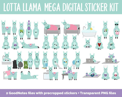 Lotta Llamas Digital Sticker Mega Bundle | GoodNotes & iPad | Alpacas, February, Valentine, Calendar Dates, Trackers and More!