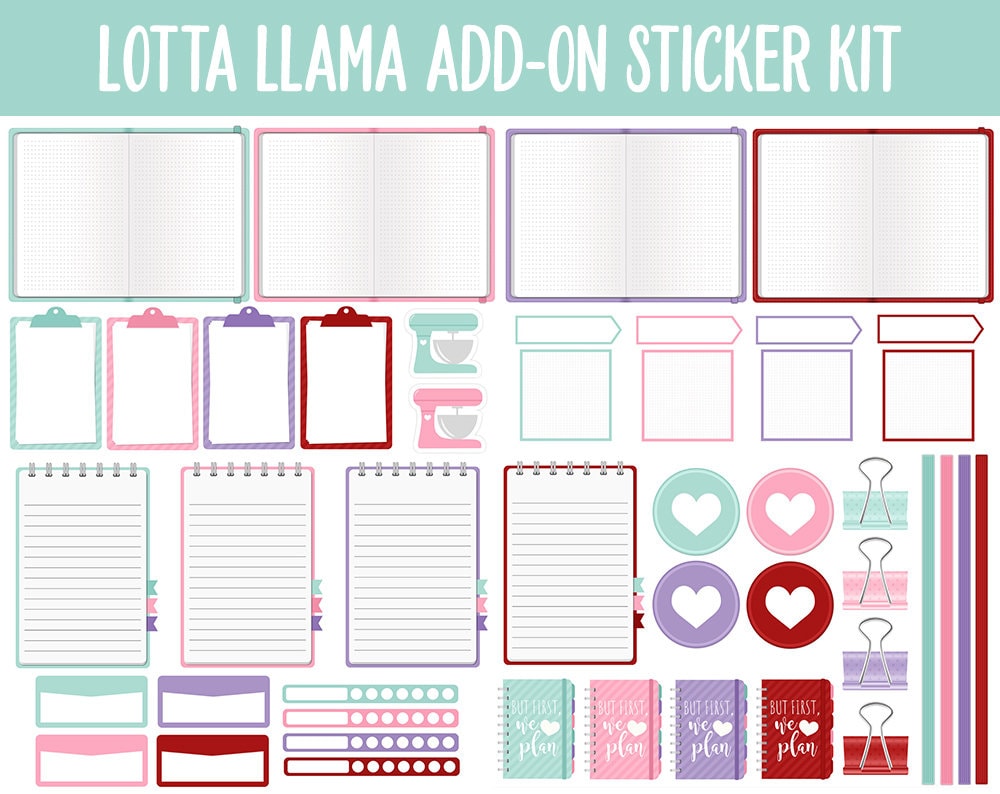 Lotta Llama Add-On Digital Planner Stickers | GoodNotes, iPad and Android | Winter, February, Valentine Trackers, Meal Planning, Fitness