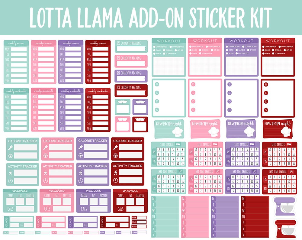 Lotta Llama Add-On Digital Planner Stickers | GoodNotes, iPad and Android | Winter, February, Valentine Trackers, Meal Planning, Fitness