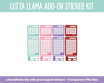 Lotta Llama Add-On Digital Planner Stickers | GoodNotes, iPad and Android | Winter, February, Valentine Trackers, Meal Planning, Fitness