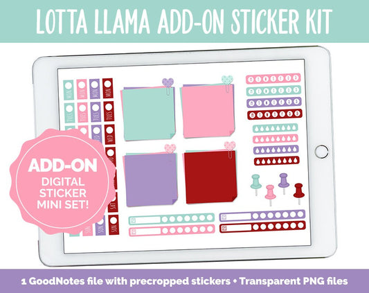 Lotta Llama Add-On Digital Planner Stickers | GoodNotes, iPad and Android | Winter, February, Valentine Trackers, Meal Planning, Fitness