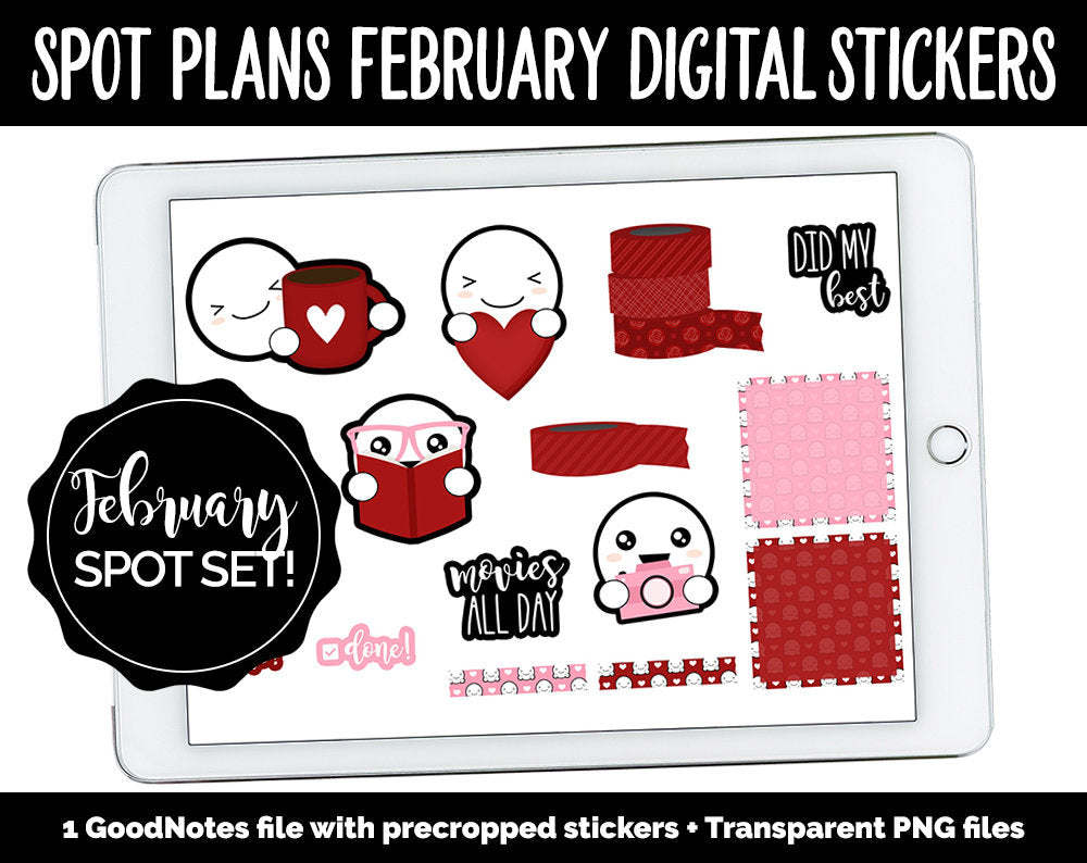 Spot Plans February Digital Stickers | GoodNotes, iPad and Android | Valentine, Mardi Gras, Adulting, Couples