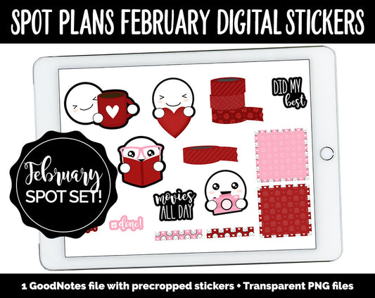 Spot Plans February Digital Stickers | GoodNotes, iPad and Android | Valentine, Mardi Gras, Adulting, Couples