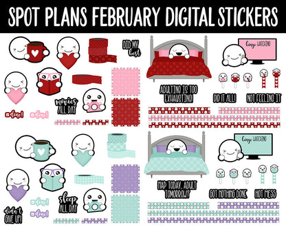 Spot Plans February Digital Stickers | GoodNotes, iPad and Android | Valentine, Mardi Gras, Adulting, Couples