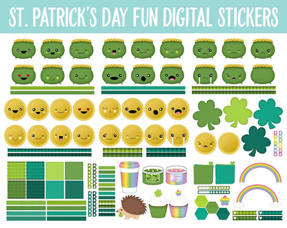 St. Patrick’s Day Fun Digital Stickers | GoodNotes, iPad and Android | Lucky, Rainbow, Clover, Trackers