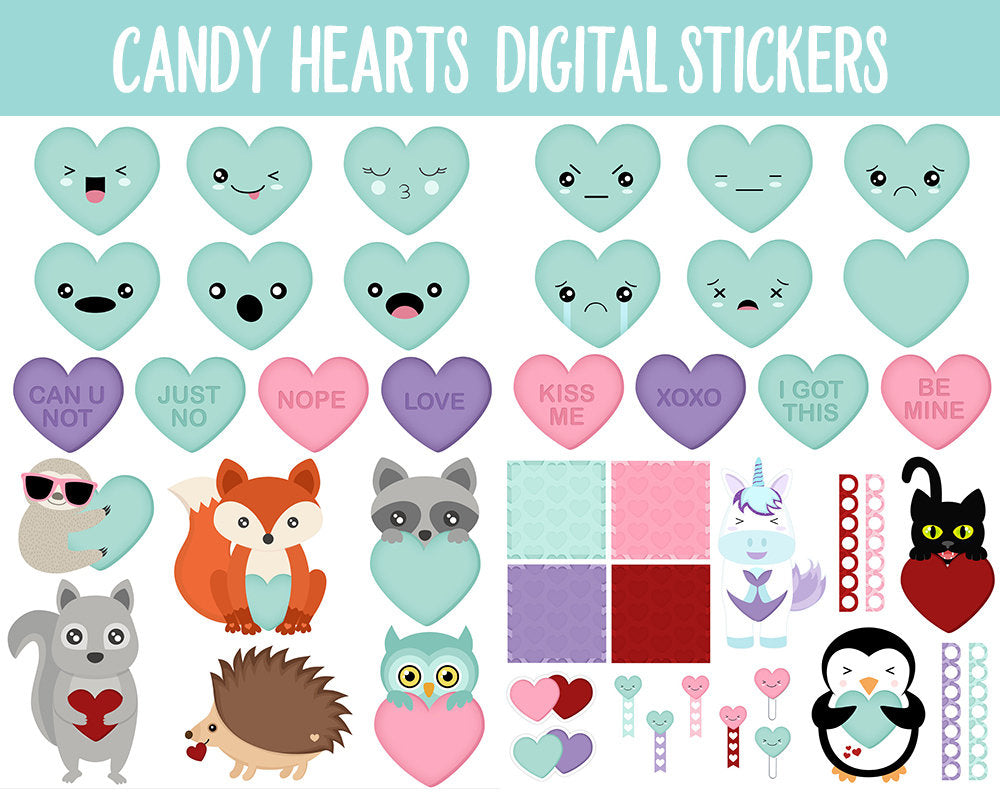 Candy Heart Digital Stickers | GoodNotes, iPad and Android | Valentine, Mood Tracker, Emoji, Kawaii