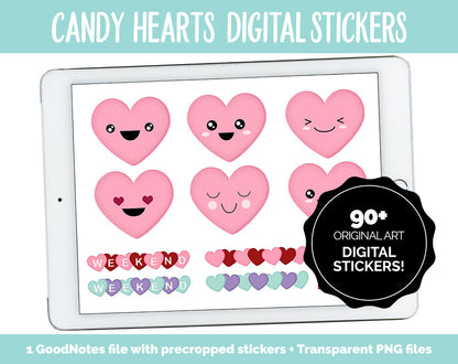 Candy Heart Digital Stickers | GoodNotes, iPad and Android | Valentine, Mood Tracker, Emoji, Kawaii