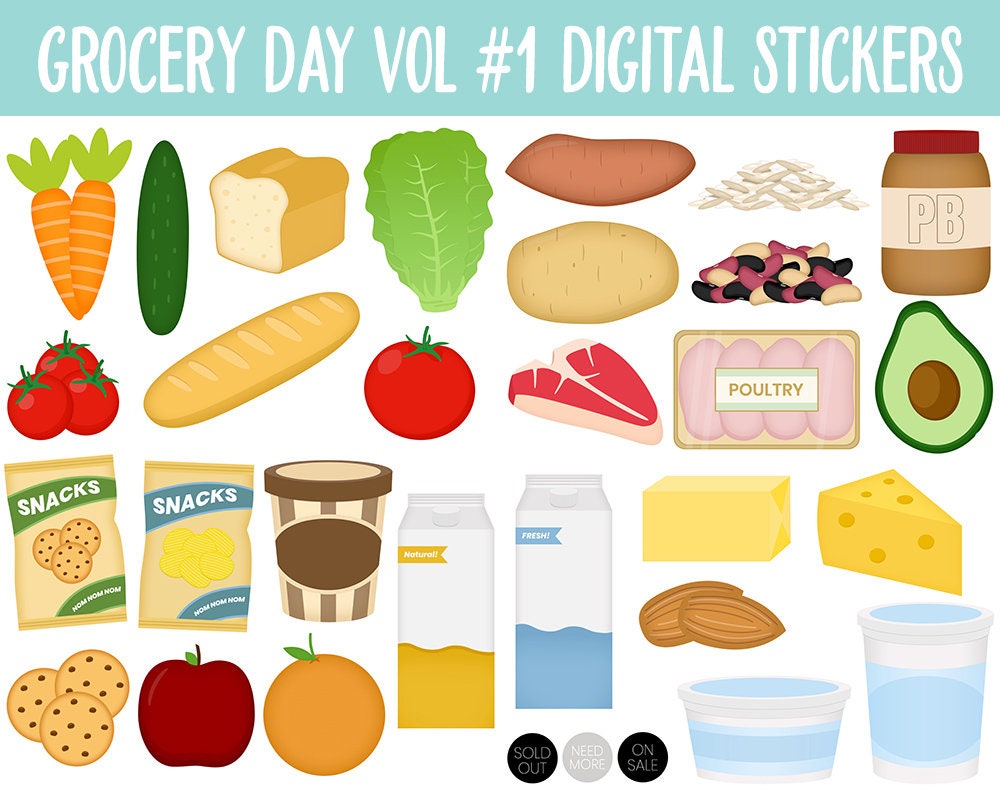Grocery Day Vol #1 Digital Stickers | GoodNotes, iPad and Android | Food, Menu Planning, Trackers