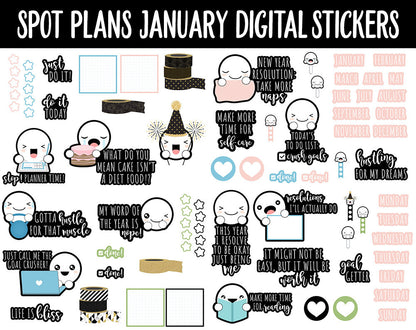 Spot Plans January Digital Stickers | GoodNotes, iPad and Android | New Year, Winter, Habits