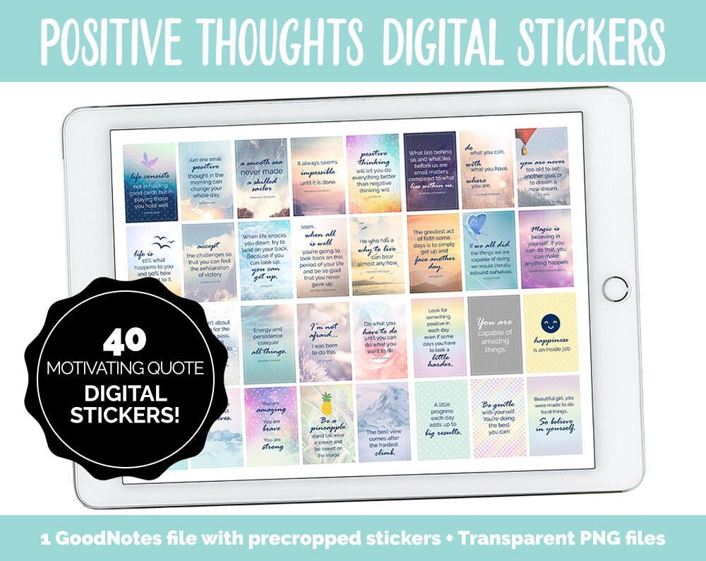Positive Thoughts & Quotes Digital Stickers | GoodNotes, iPad and Android | Motivation, Encouragement, Positivity