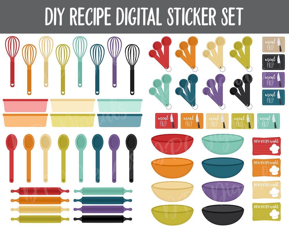 Digital Recipe Sticker Kit | Goodnotes, iPad & Android  | Recipes, Meal Planning, Food, Trackers