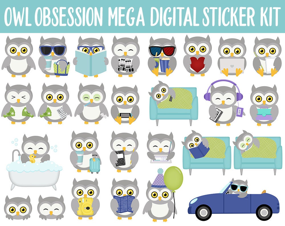 Owl Obsession Digital Sticker Mega Bundle | GoodNotes & iPad | April, Spring, Chores, Calendar Dates, Trackers and More!