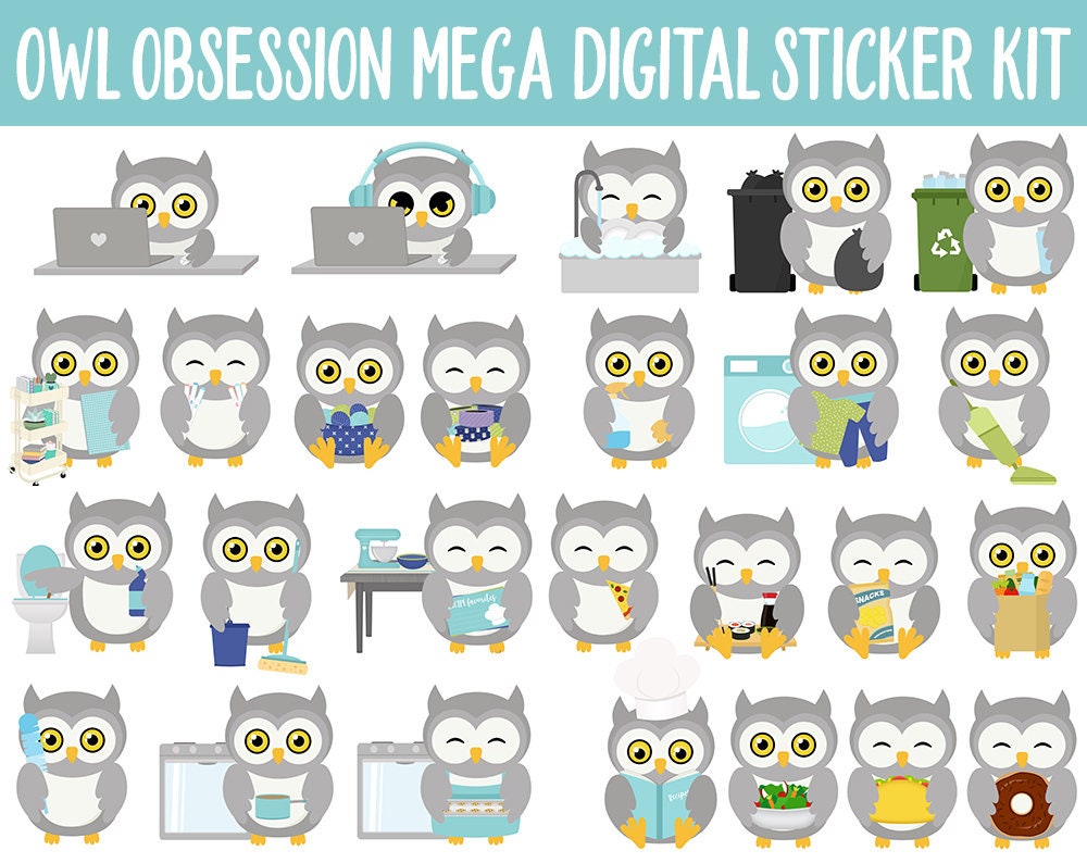 Owl Obsession Digital Sticker Mega Bundle | GoodNotes & iPad | April, Spring, Chores, Calendar Dates, Trackers and More!