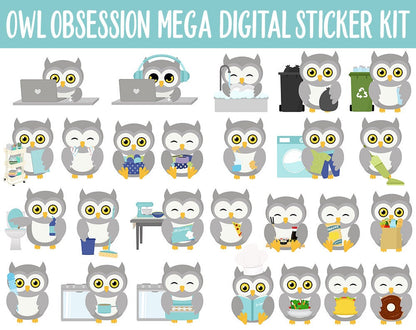 Owl Obsession Digital Sticker Mega Bundle | GoodNotes & iPad | April, Spring, Chores, Calendar Dates, Trackers and More!