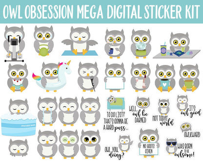 Owl Obsession Digital Sticker Mega Bundle | GoodNotes & iPad | April, Spring, Chores, Calendar Dates, Trackers and More!