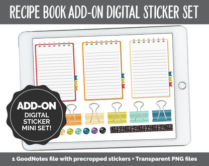 Recipe Book Add-On Digital Planner Stickers | GoodNotes, iPad and Android | Cooking, Meal Planning, Fitness