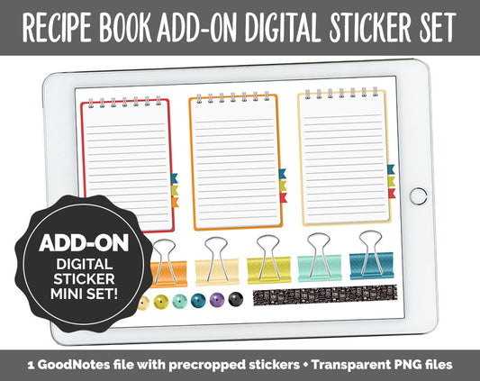 Recipe Book Add-On Digital Planner Stickers | GoodNotes, iPad and Android | Cooking, Meal Planning, Fitness