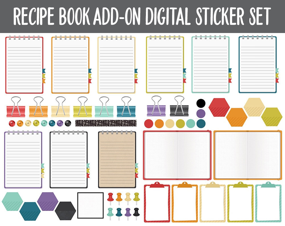 Recipe Book Add-On Digital Planner Stickers | GoodNotes, iPad and Android | Cooking, Meal Planning, Fitness
