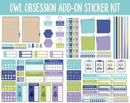 Owl Obsession Add-On Digital Planner Stickers | GoodNotes, iPad and Android | Spring, April, May, Trackers, Meal Planning, Fitness