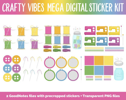 Crafty Vibes Digital Sticker Mega Bundle | GoodNotes & iPad | March, Rainbow, Sewing, Planning, Paint, Calendar Dates, Trackers and More!