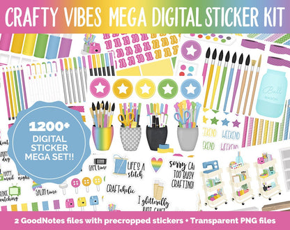 Crafty Vibes Digital Sticker Mega Bundle | GoodNotes & iPad | March, Rainbow, Sewing, Planning, Paint, Calendar Dates, Trackers and More!