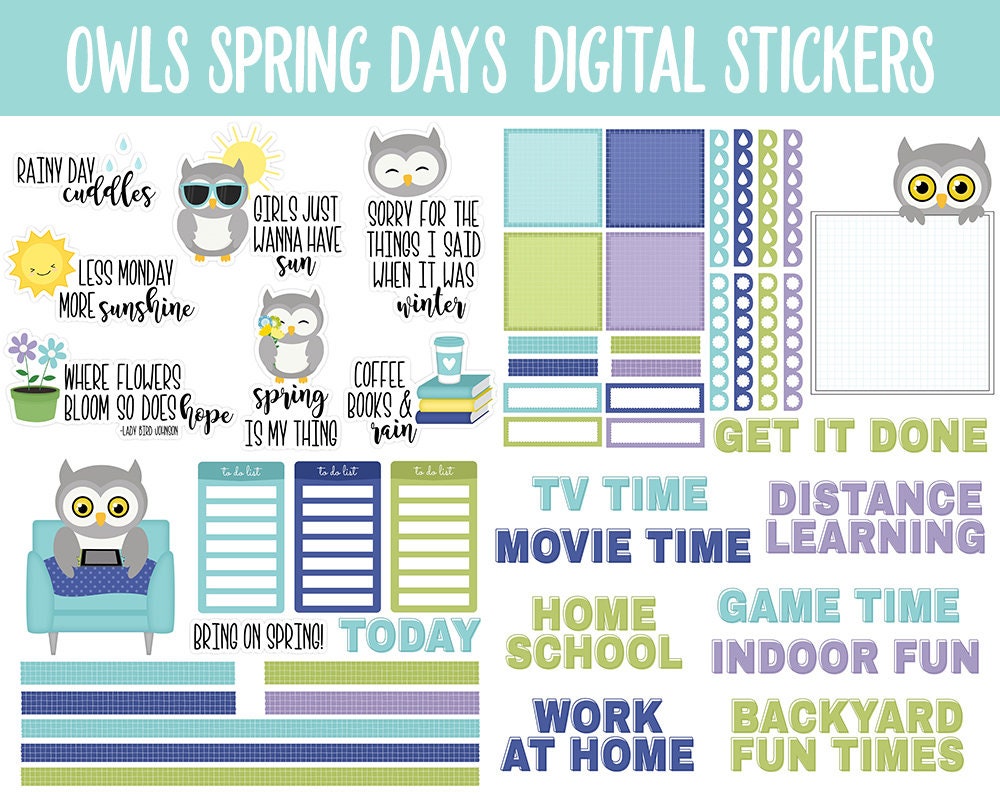 Owl Obsession Spring Days Digital Stickers | GoodNotes & iPad | April, Spring, Chores, Weekly Kit, Trackers and More!