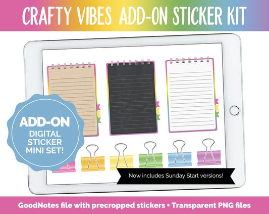 Crafty Vibes Add-On Digital Planner Stickers | GoodNotes, iPad and Android | Spring, March, Rainbow Trackers, Meal Planning, Fitness