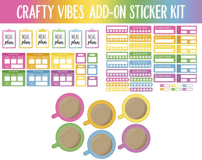Crafty Vibes Add-On Digital Planner Stickers | GoodNotes, iPad and Android | Spring, March, Rainbow Trackers, Meal Planning, Fitness
