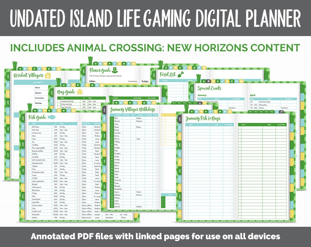 Undated Island Life Slim Digital Planner | GoodNotes, iPad & Android | Animal Crossing Inspired | Gaming Planner