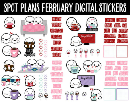 Spot Plans February Digital Stickers | GoodNotes, iPad and Android | Valentine, Mardi Gras, Adulting, Couples