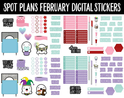 Spot Plans February Digital Stickers | GoodNotes, iPad and Android | Valentine, Mardi Gras, Adulting, Couples