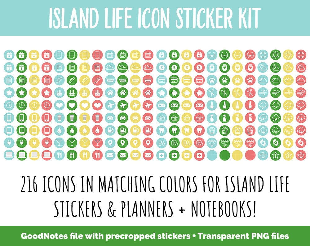 Island Life Icon Digital Stickers | GoodNotes & iPad | Icons, Life, Weather, Everyday
