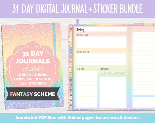 31 Day Digital Journal + Sticker Bundle | Fantasy Theme