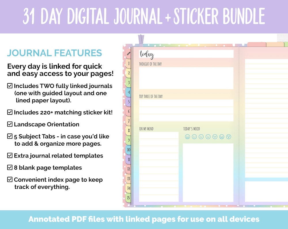 31 Day Digital Journal + Sticker Bundle | Fantasy Theme