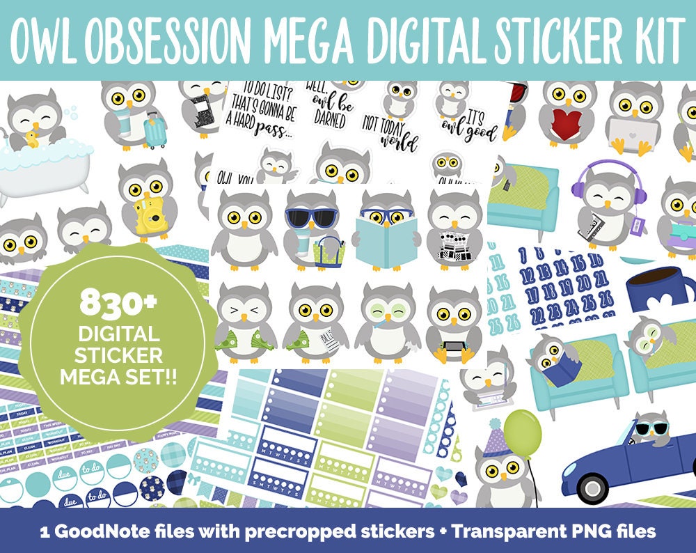 Owl Obsession Digital Sticker Mega Bundle | GoodNotes & iPad | April, Spring, Chores, Calendar Dates, Trackers and More!