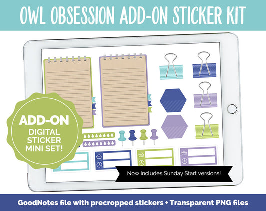 Owl Obsession Add-On Digital Planner Stickers | GoodNotes, iPad and Android | Spring, April, May, Trackers, Meal Planning, Fitness