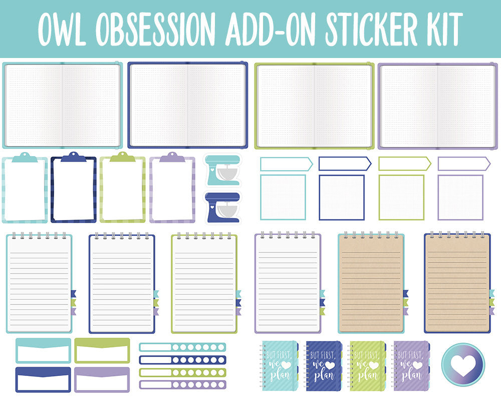 Owl Obsession Add-On Digital Planner Stickers | GoodNotes, iPad and Android | Spring, April, May, Trackers, Meal Planning, Fitness